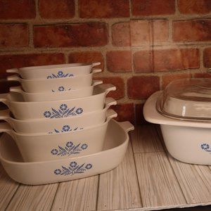 Vintage Blue Corn Flower CorningWare Big Set of 8! @ price OBO